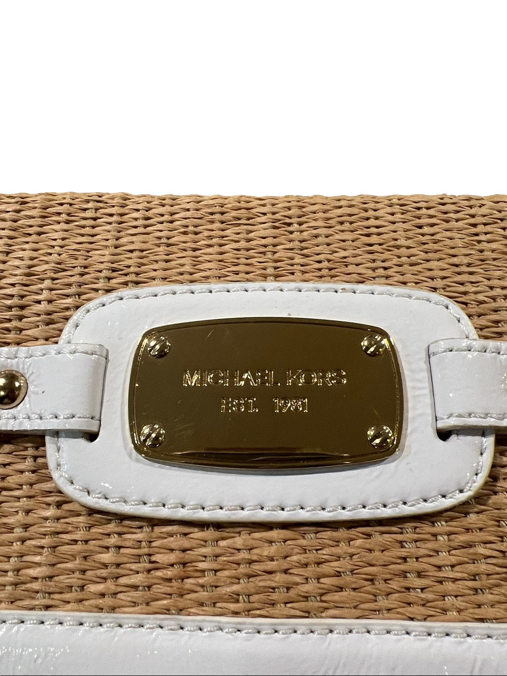 MICHAEL Michael Kors Tan Raffia Shoulder Bag with White Patent Trim - Picture 3 of 12
